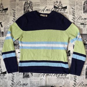 Croft and Barrow Women's Green blue striped knit sweater vintage 90s colorblock